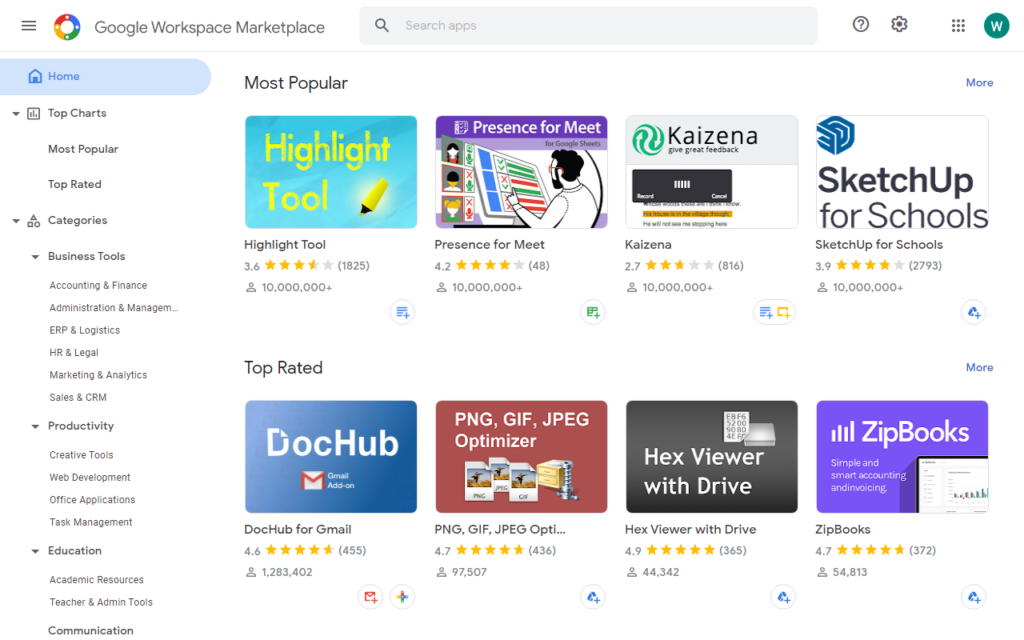 Google Marketplace Website screenshot