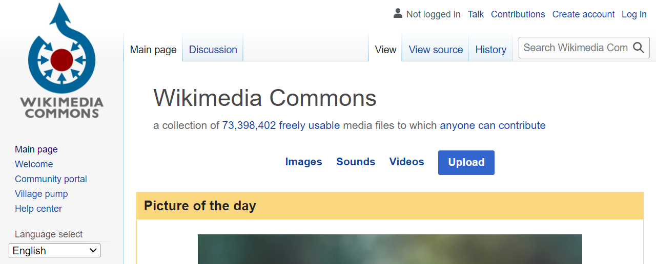 Wikimedia commons search section for CC images