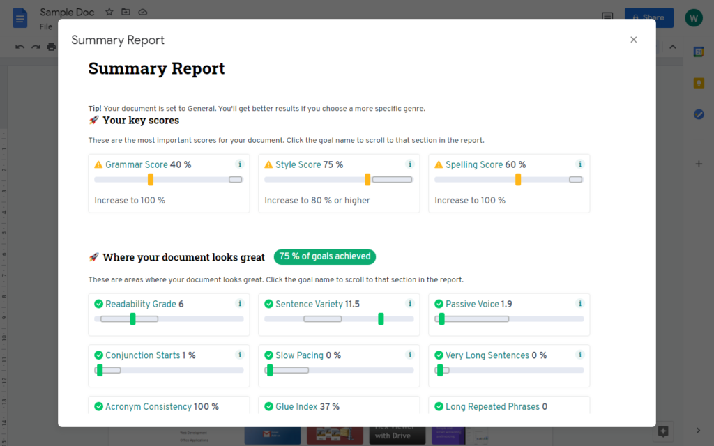 ProwritingAid Google Docs Add-on screenshot