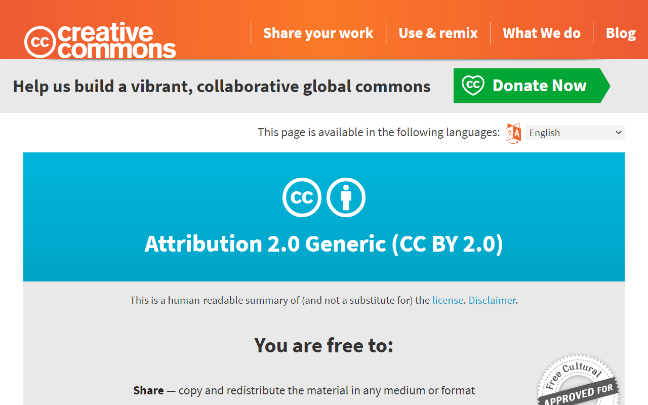 CC BY attribution license deed page on creativecommon.org
