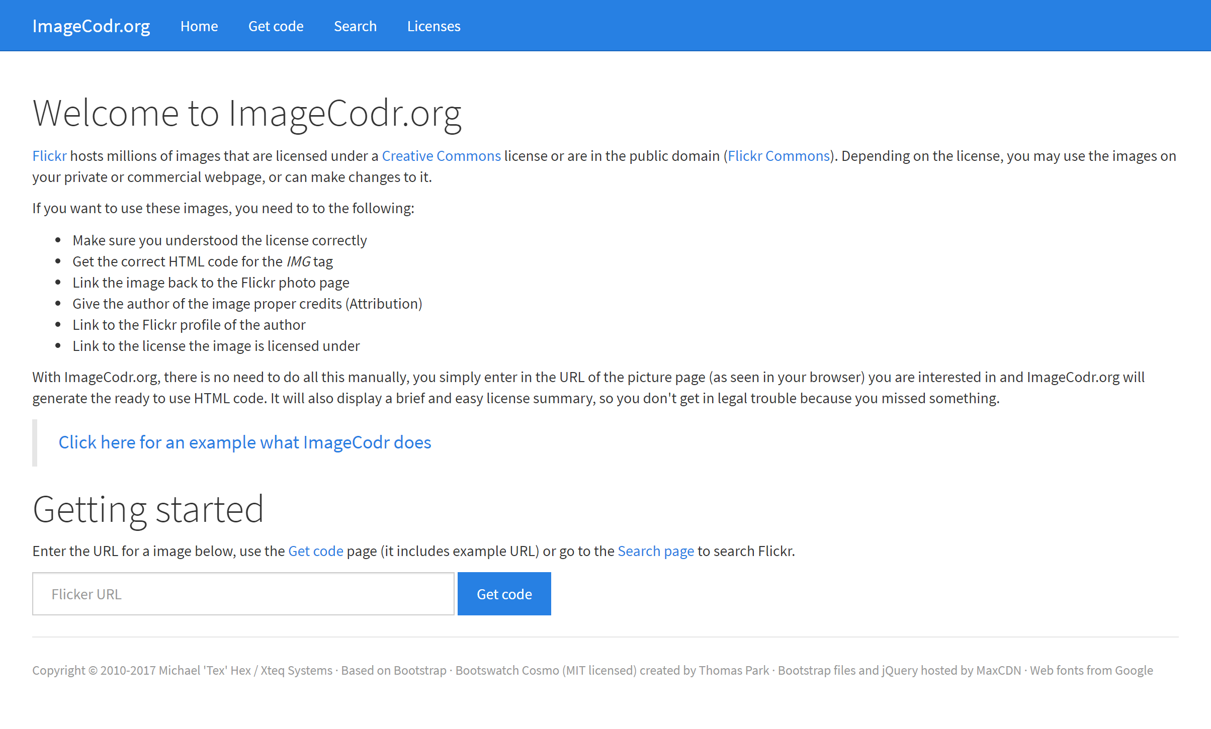 Imagecodr.org website used to generate attribution text and code for Flickr (2)