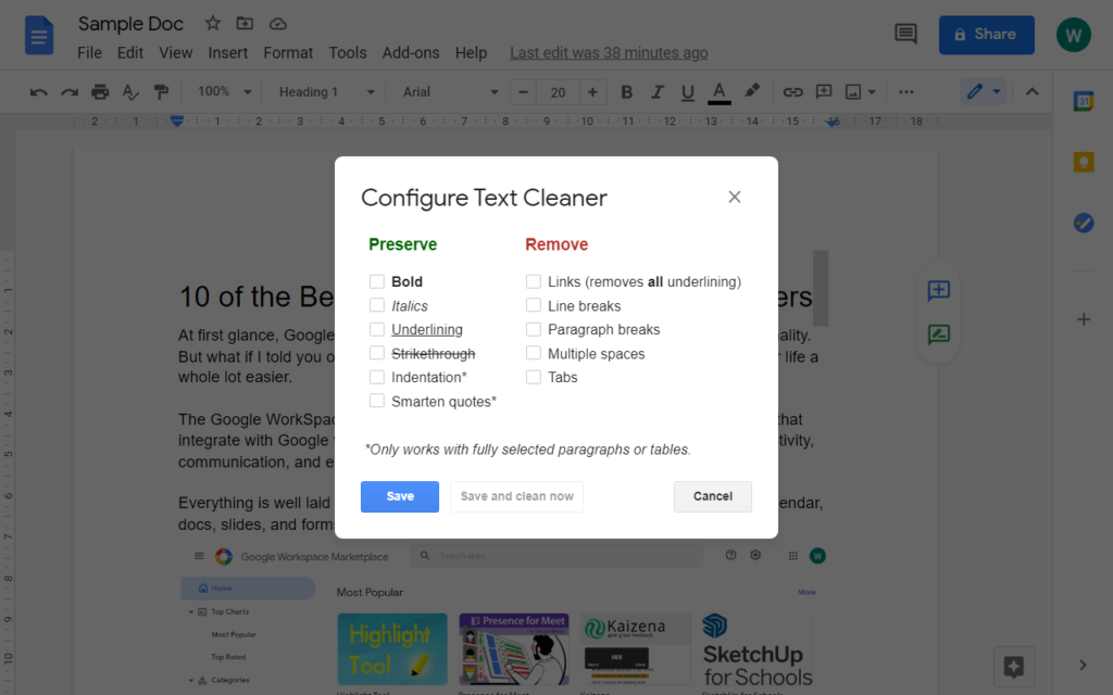 Text Cleaner Google Docs Add-on