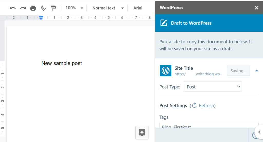 WordPress for Google Docs Screenshot