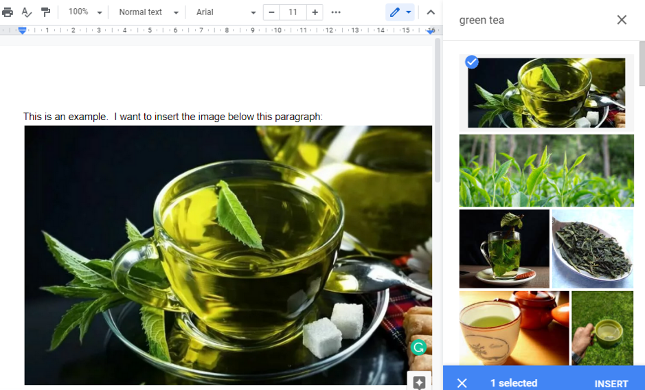 Adding images using Search on G Docs