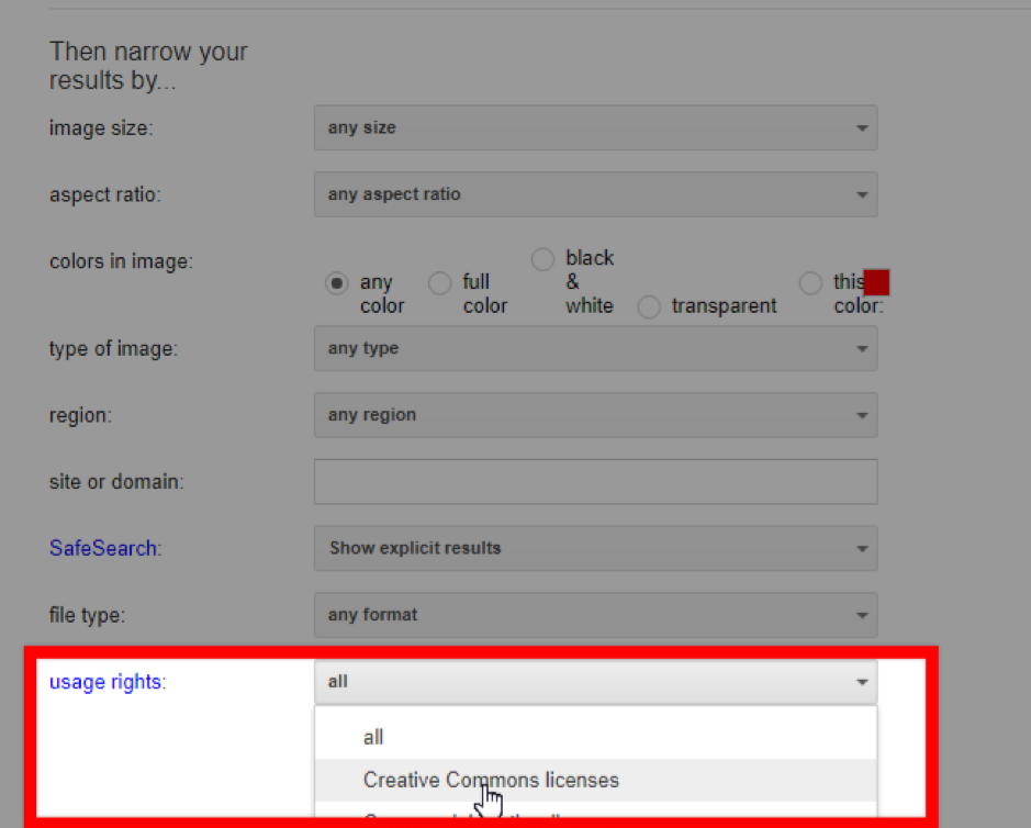 google advanced image search usage rights