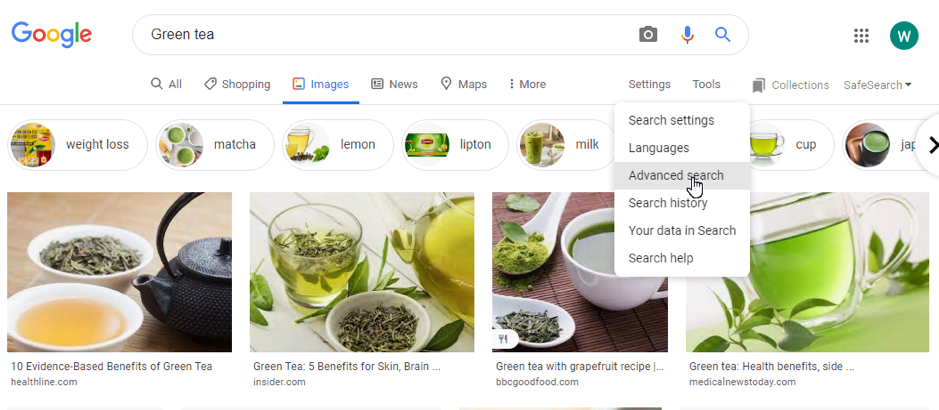 How to access advanced search from Google Images
