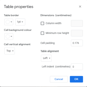 Modifying table border color to create invisible table