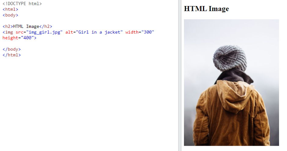 Screenshot of Girl in the jacket code example from W3Schools