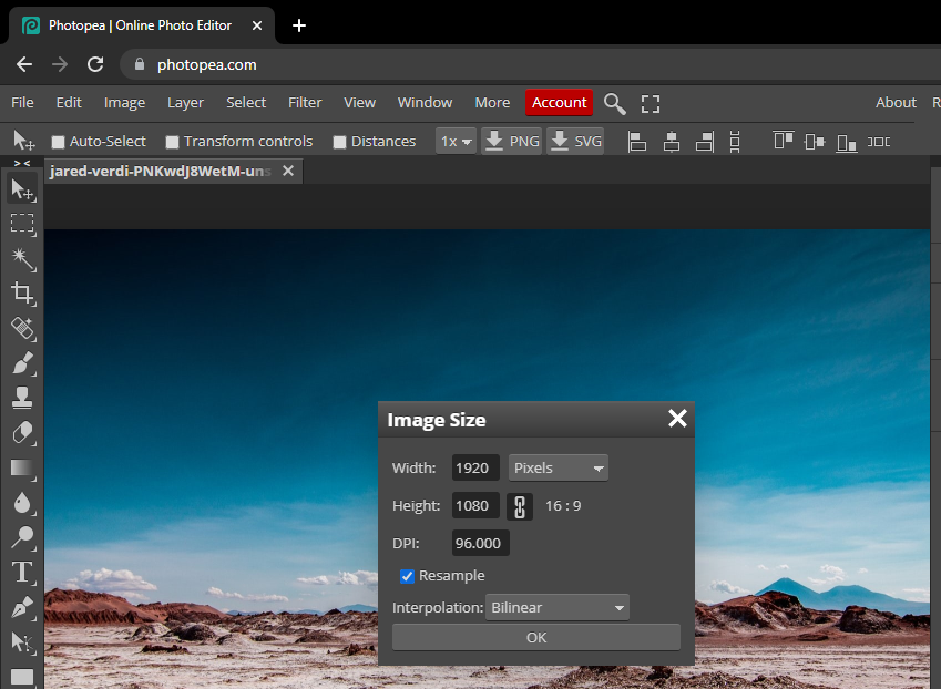 Photopea com resizing images