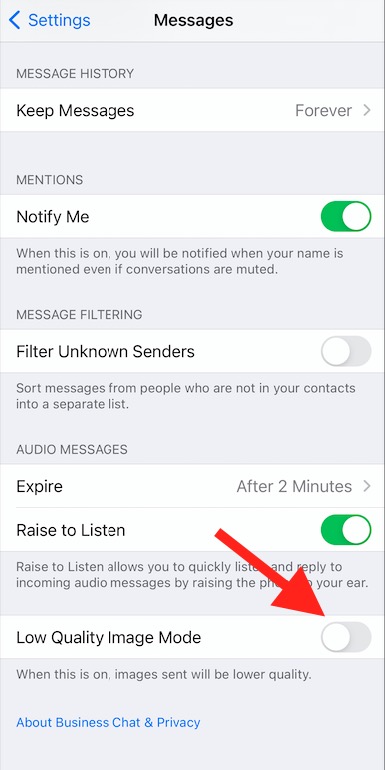 low quality image mode setting on iphone