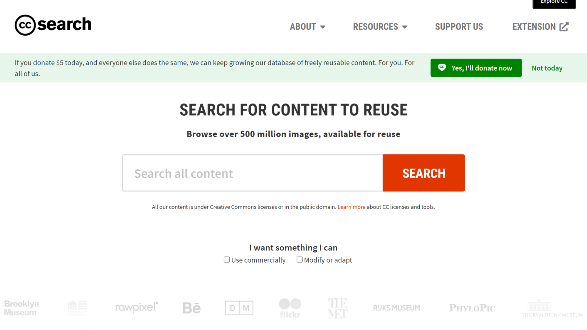 How many images does creative commons have - screenshot of CC search