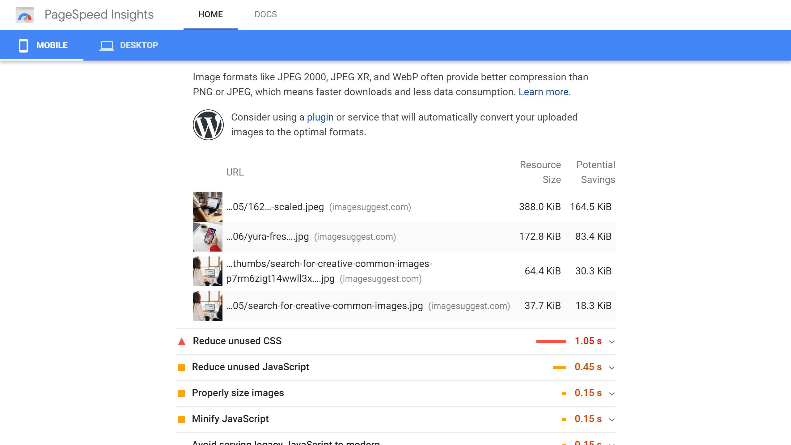 PageInsights analysis