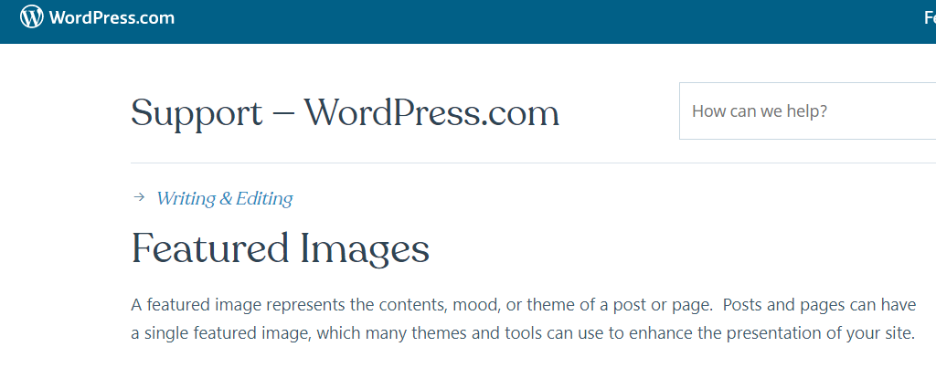 Featured image definition on WordPress Support