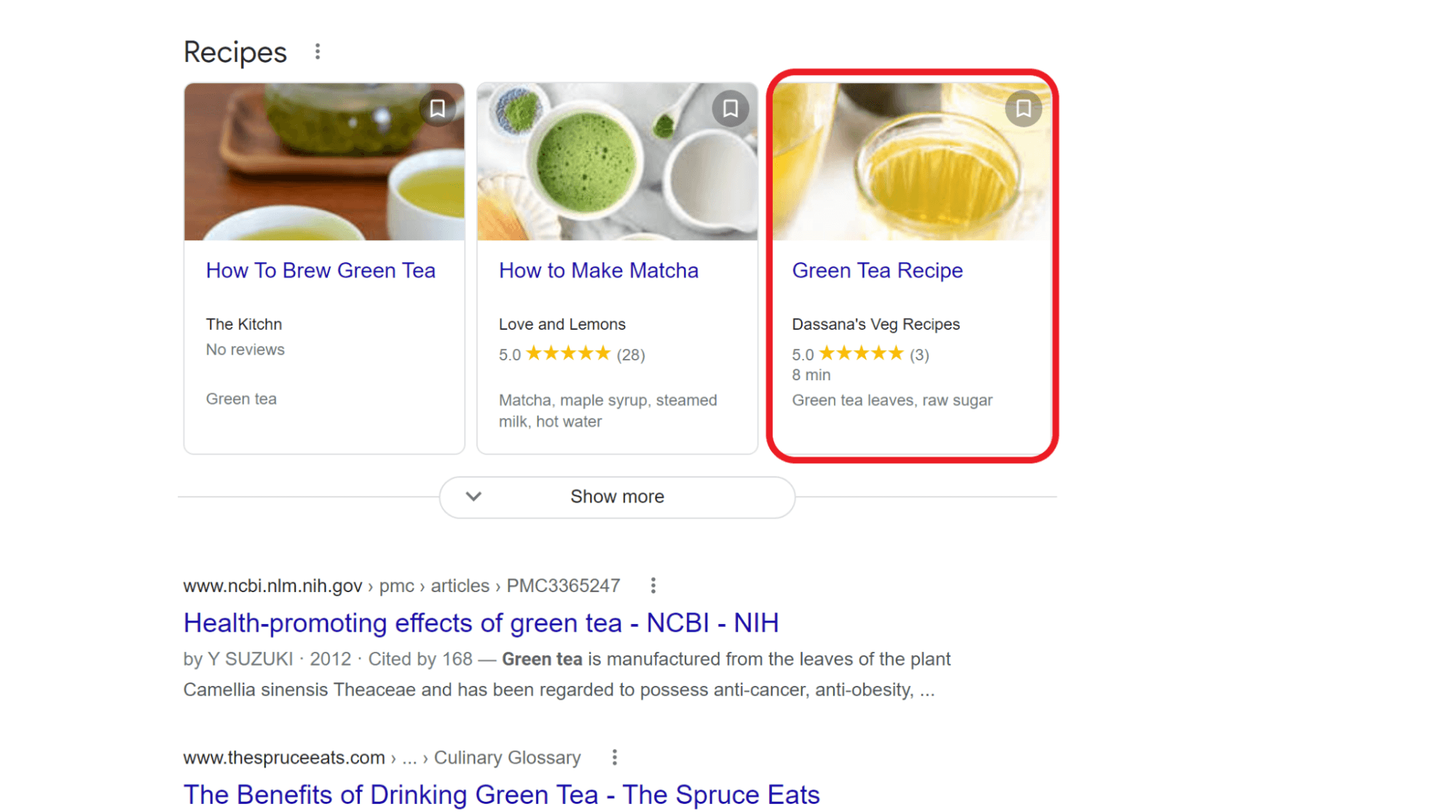 Recipe results on google search showing example of rich-media content