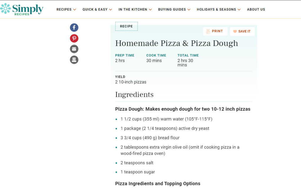 Screenshot of Simply showing how they structure data for recipe pages