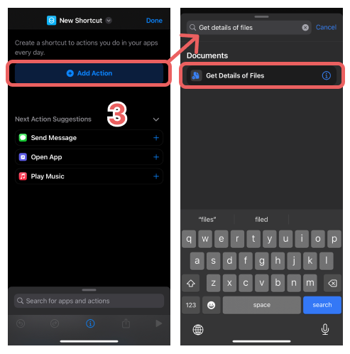 Creating a new action on iPhone's shortcuts app (3)