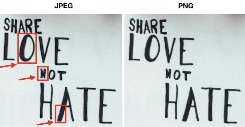 jpeg vs png for images that contain text