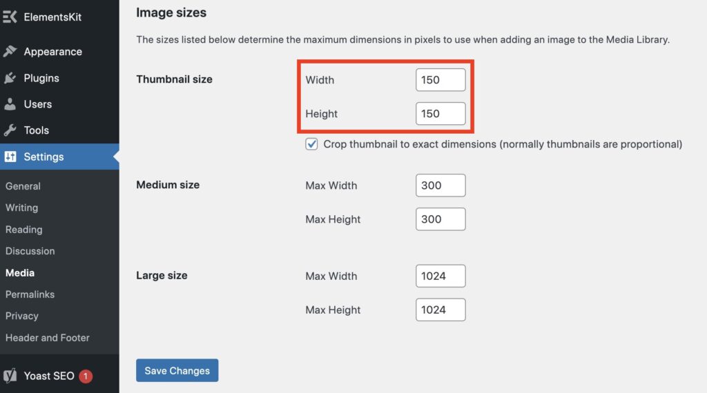 Change featured image thumbnail size in WordPress