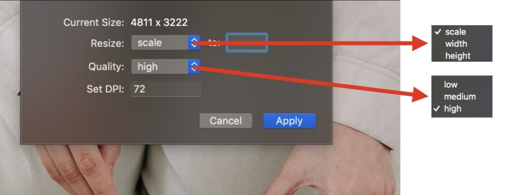 resize and quality options in colorsync utility app