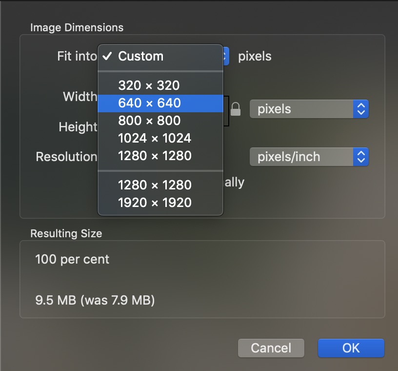 resizing an image to standard dimensions on Mac