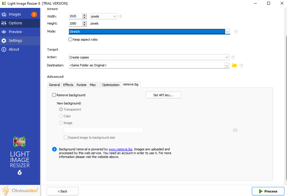 23. Light image resizer settings