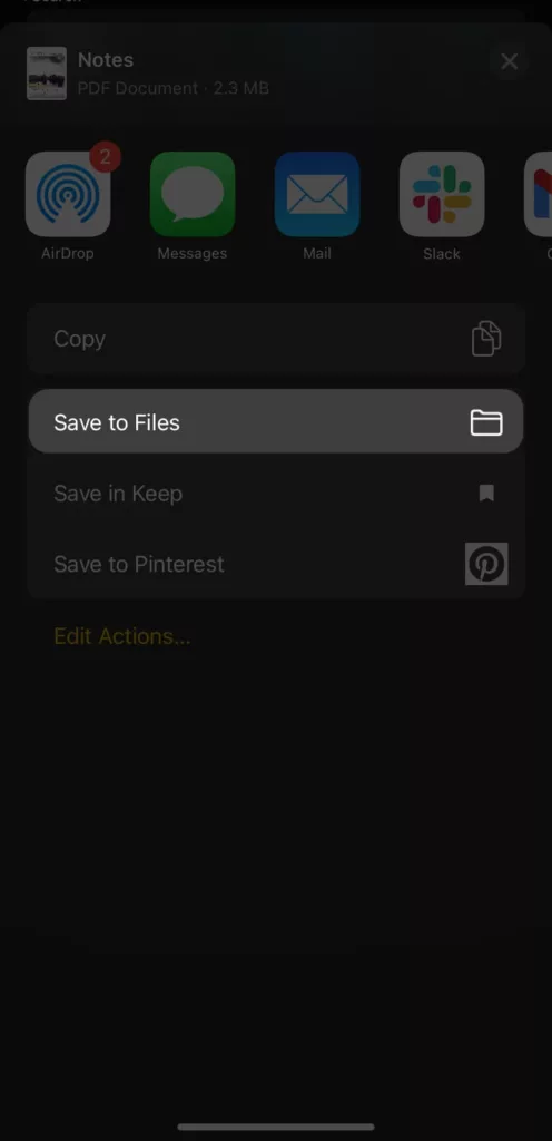 Save PDF from Notes App to Files