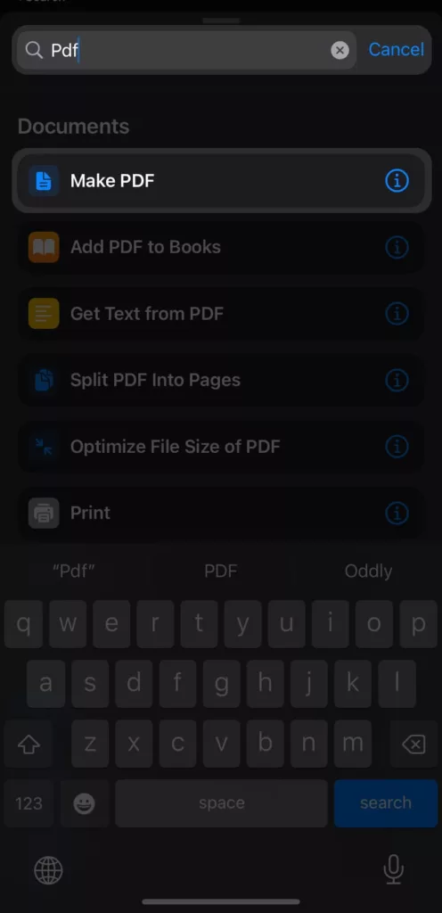 Make PDF via Shortcuts App on Iphone