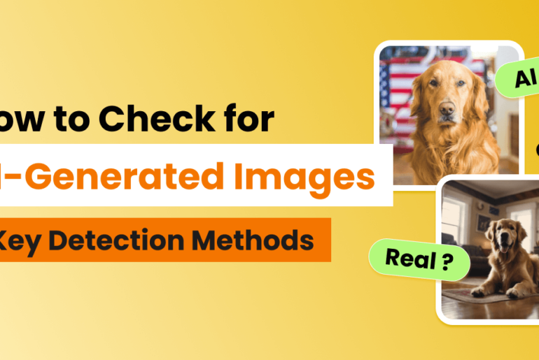 Comparison between AI-generated and real images of a dog with the title 'How to Check for AI-Generated Images: 6 Key Detection Methods'